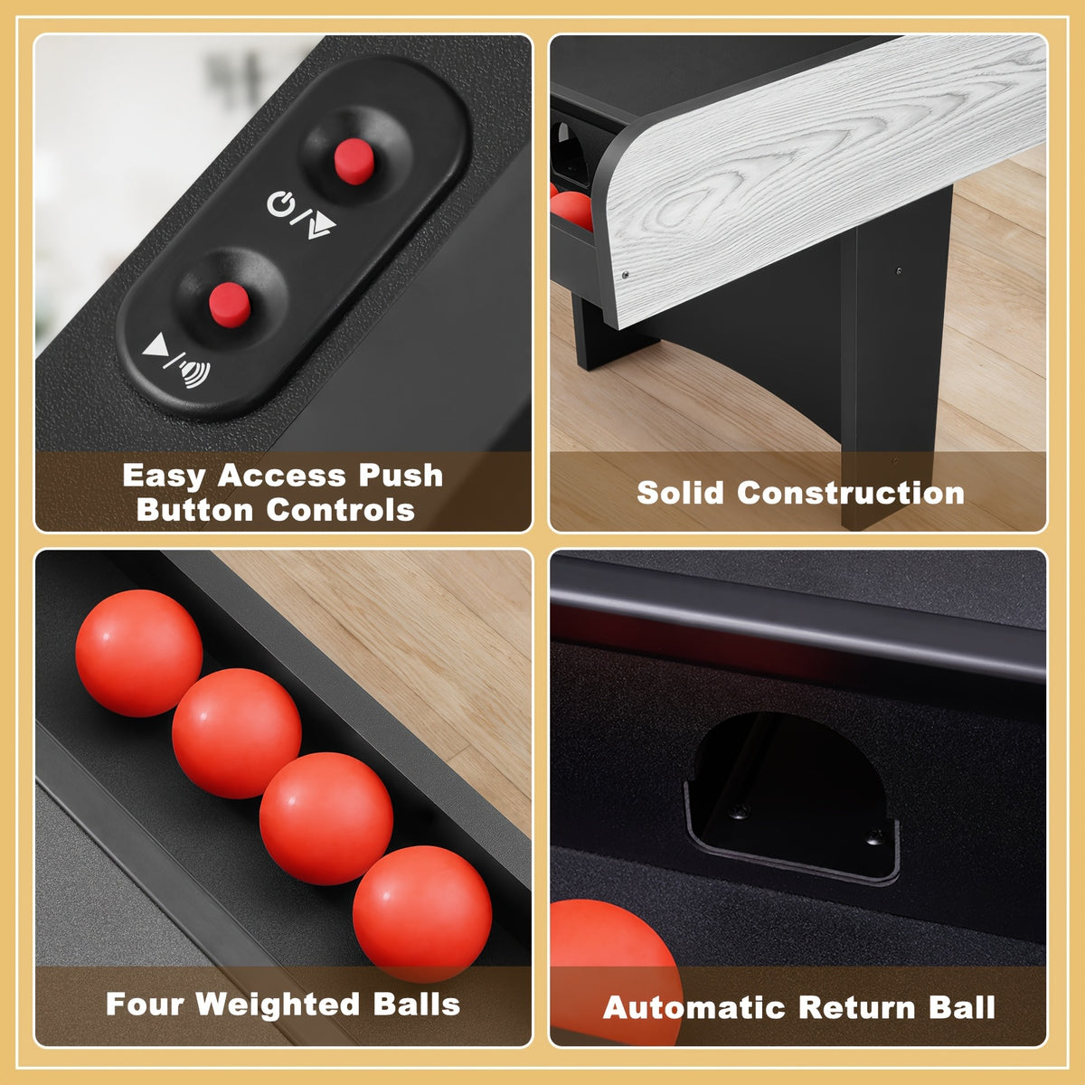 8FT Roll And Score Arcade Game Table, Skee Ball Game for Home Game Room, Arcade Machine W/ LED Light, Scoring Rings, 4 Balls And LED Scoring System