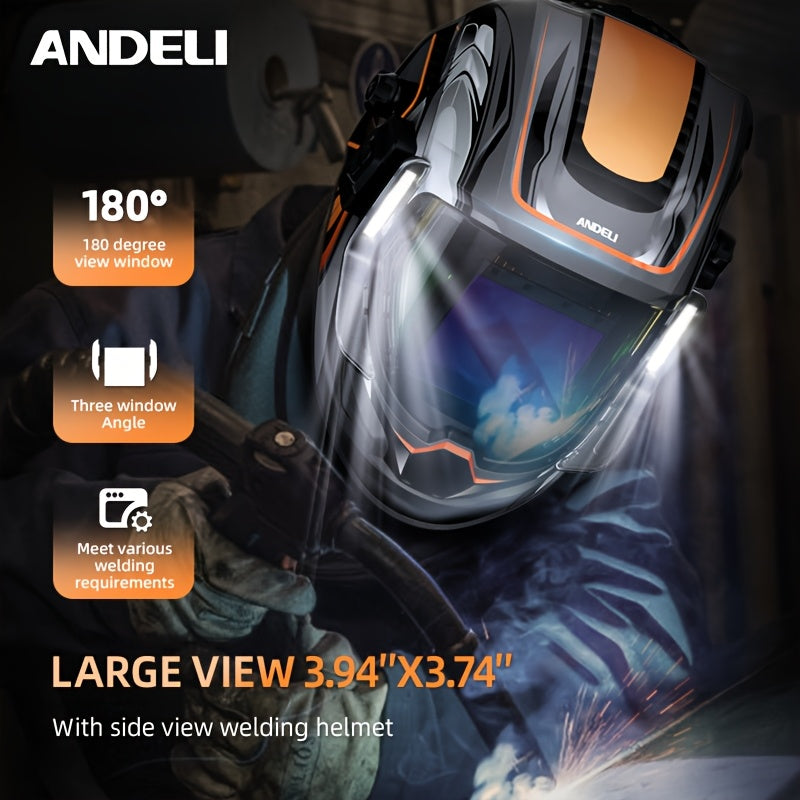 ANDELI Welding Helmet with True Color Automatic Dimming, 180° View Measuring 3.94" X 3.74", Featuring 4 Arc Sensors And a Wide Coverage Range of 4/5-8/9-13, Suitable for TIG, MIG, And STICK Welding