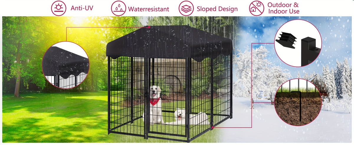 Outdoor Indoor Heavy Duty Dog House Sun Protection And Rain Durable 6.2ftx4ftX4.5ft Metal Dog House with Top Fence, Outdoor Large Dog Cage Puppy Keep with Top Dog House with Top Courtyard Dog Cage
