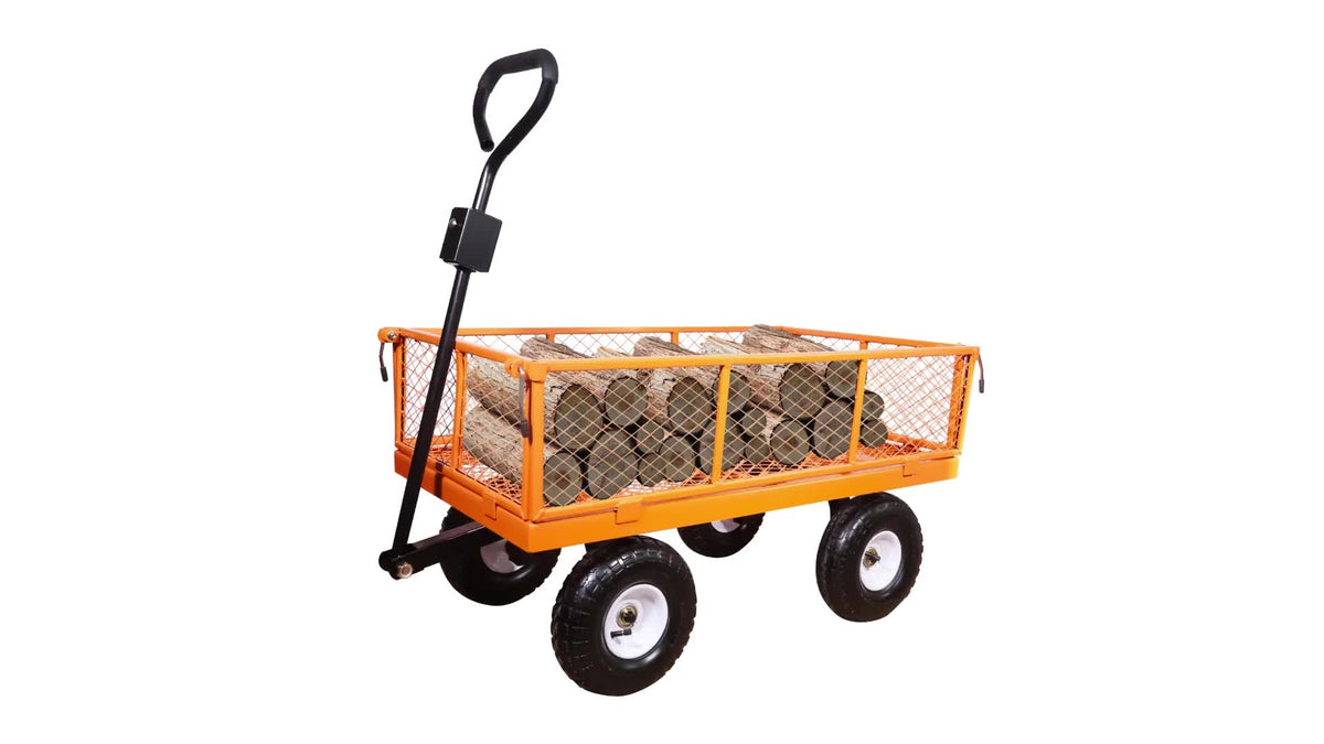 AAIN 1000 Lbs Metal Garden Cart, Heavy Duty Garden Wagon with Removable Steel Mesh Sides, Utility Yard Carts with 180° Rotating Handle with 10 Inch Wheels, 4cu.ft Load Capacity Outdoor Wagons
