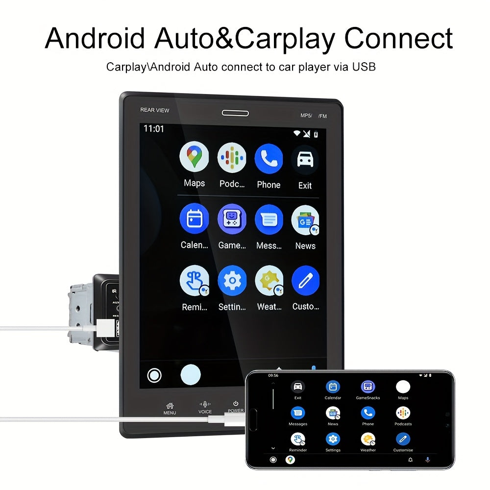 Merry Christmas Single Din Car Stereo with 9.5 Inch Vertical Detachable Touch Screen Car Radio with FM Radio Mirror Link TF/USB/AUX Input and Backup Camera