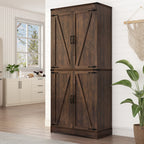 Farmhouse Tall Storage Cabinet with 4 Doors & Adjustable Shelves, 71in Pantry Cabinet for Kitchen, Living Room, Dining Room, Bathroom, Rustic Wood Storage Cabinet