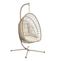 Hanging Egg Chair with Stand Only for Outdoor, Foldable Rattan Wicker Hammock Egg Swing Chair for Porch Patio Garden, 350LBS Capacity, Beige