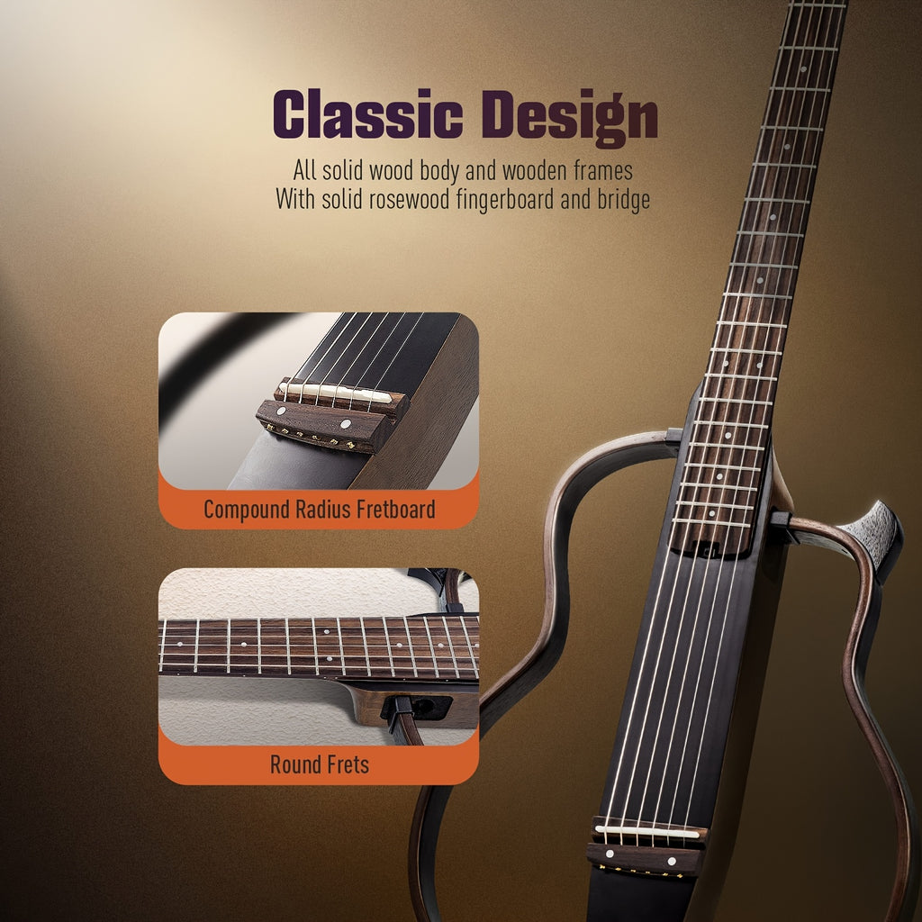 VOHALO Sonicake Travel Guitar, Portable Solid Mahogany Body Acoustic-Electric Guitar, Easy Assemble Frames, Multi Body-Shape SIM Rechargeable Pre-amp, Gig Bag, Professional Recording & Live Performance Guitar with Rosewood Fingerboard, All Accessories, El
