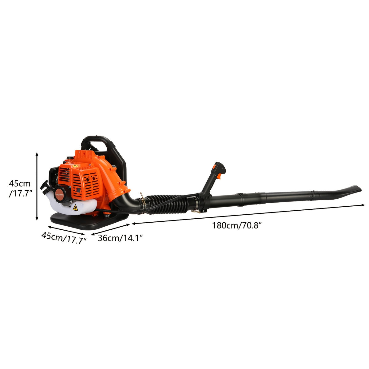 70.92 "x 17.73" X 17.73" Air-cooled Two-stroke Gas Engine, Backpack Style Blade Blower, High-power Two-stroke Strong Wind ABS Garden Backpack Style Snow Blower (orange)