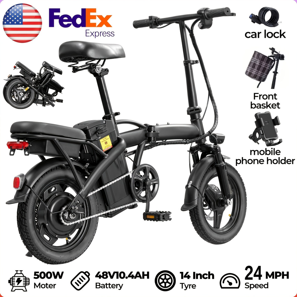 14 Inch Folding Electric Bikefor Adults And Teens, 500W Peak Motor, Top Speed 15-24MPH, Portable Foldable Commuter Bicycle For Urban Travel