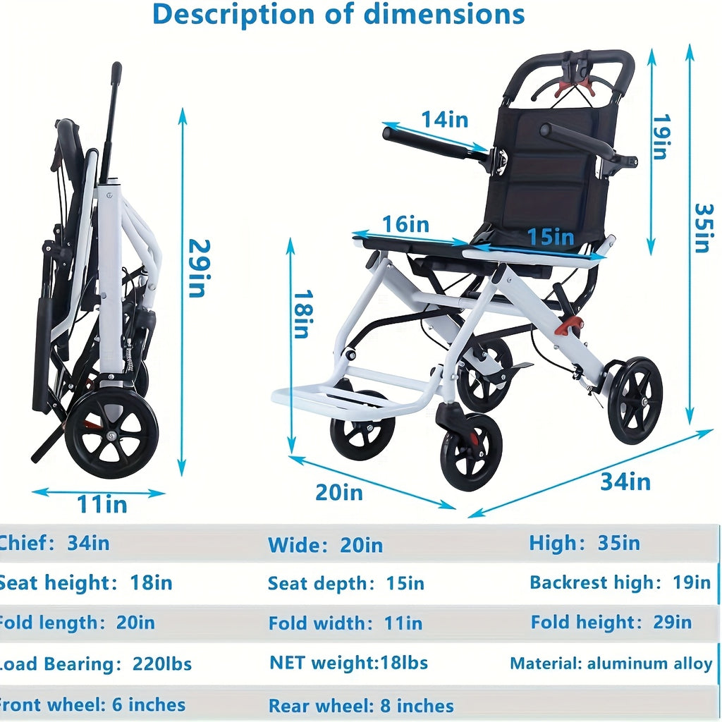 Aevi Ultra-Light Folding Portable Wheelchair for the Elderly, Portable Wheelchair for Adults and Children, Load Capacity 220 Lbs, Suitable for the Elderly, Adults, and Seniors for Outings, Can Be Placed in the Trunk