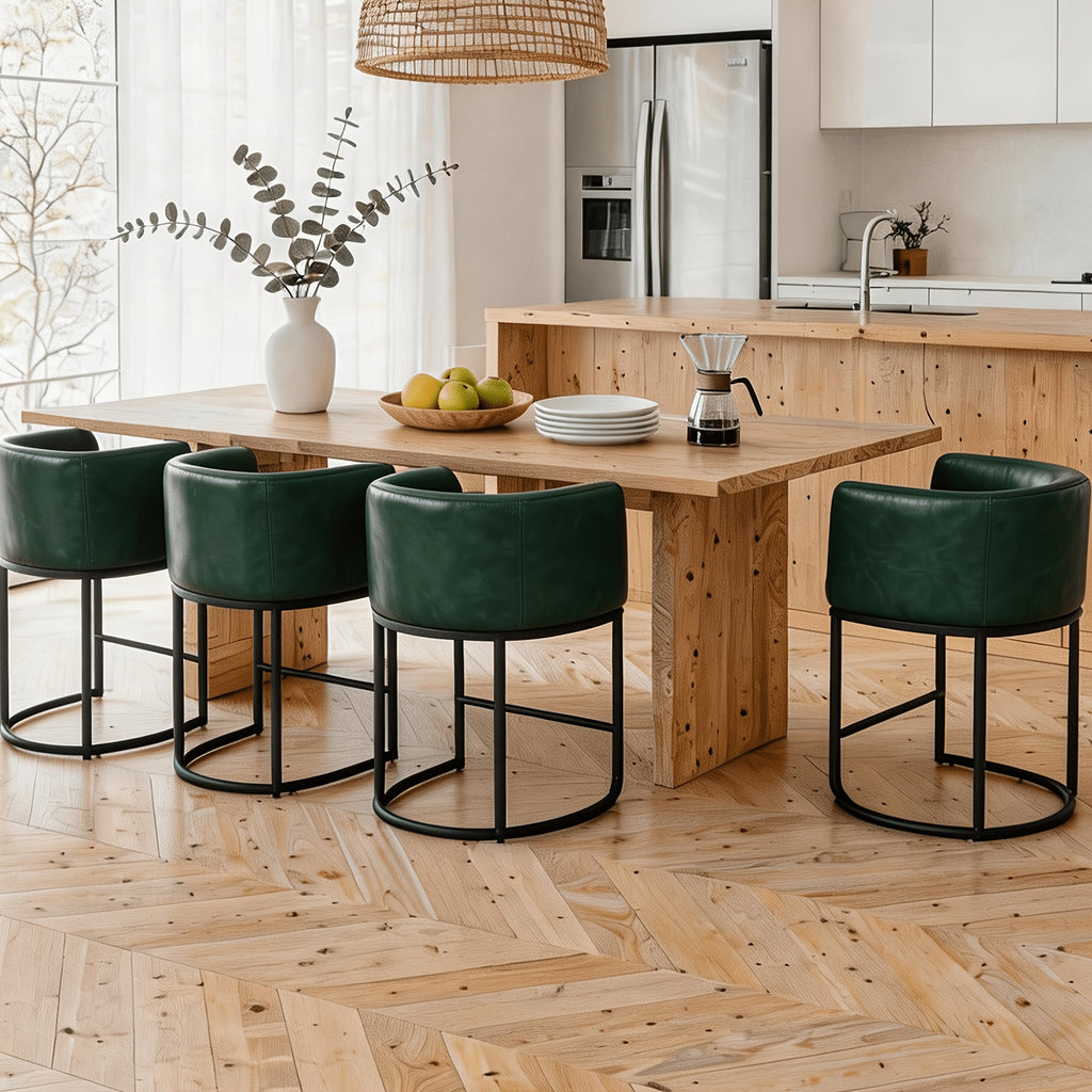 26-Inch Tall Modern Barrel-Shaped Beige Bar Stool - Bar Stool with Ergonomic Backrest And Armrests, Linen And PU Fabric Cushion And Sturdy Black Metal Frame, Suitable for Kitchen Islands, Breakfast Bars, And Home Decoration