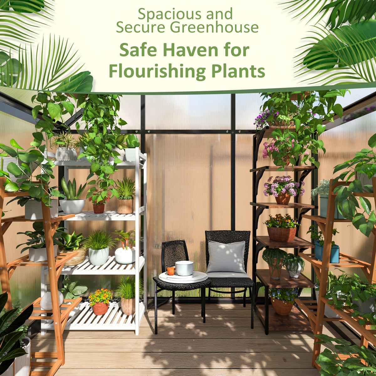 Spacious Outdoor Polycarbonate Garden House - Walk-in Design with Strong Aluminum Frame, Quick Setup, Roof Ventilation, and All-Year Round Protection - Ideal for Backyard Gardening and Greenhouse Use to Help Plants Flourish in Every Season