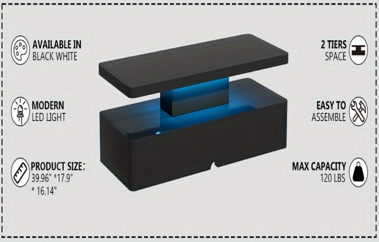 Modern LED Coffee Table for Living Rooms and Patios in Black or White with 16-Color Lighting