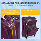 5pcs Soft Luggage Collection Including a Duffel, a 20-Inch Carry-On, And 24 & 28-Inch Expandable Rolling Suitcases, Featuring Rotating Wheels, Lightweight Design, Tsa-Approved Lock, in Purple Color