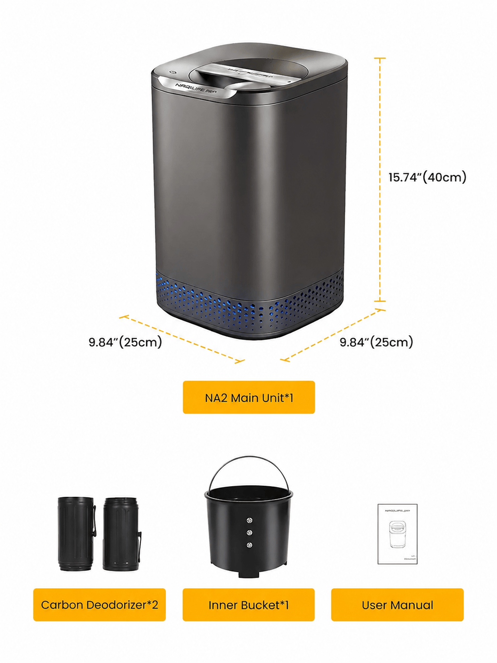 Smart Kitchen Electric Waste Composter, 2.5L Auto Food Cycler, Single Button, Grind Dry Kitchen Waste, 2X Drying- Electric Countertop Compost Bin (Stainless Steel)
