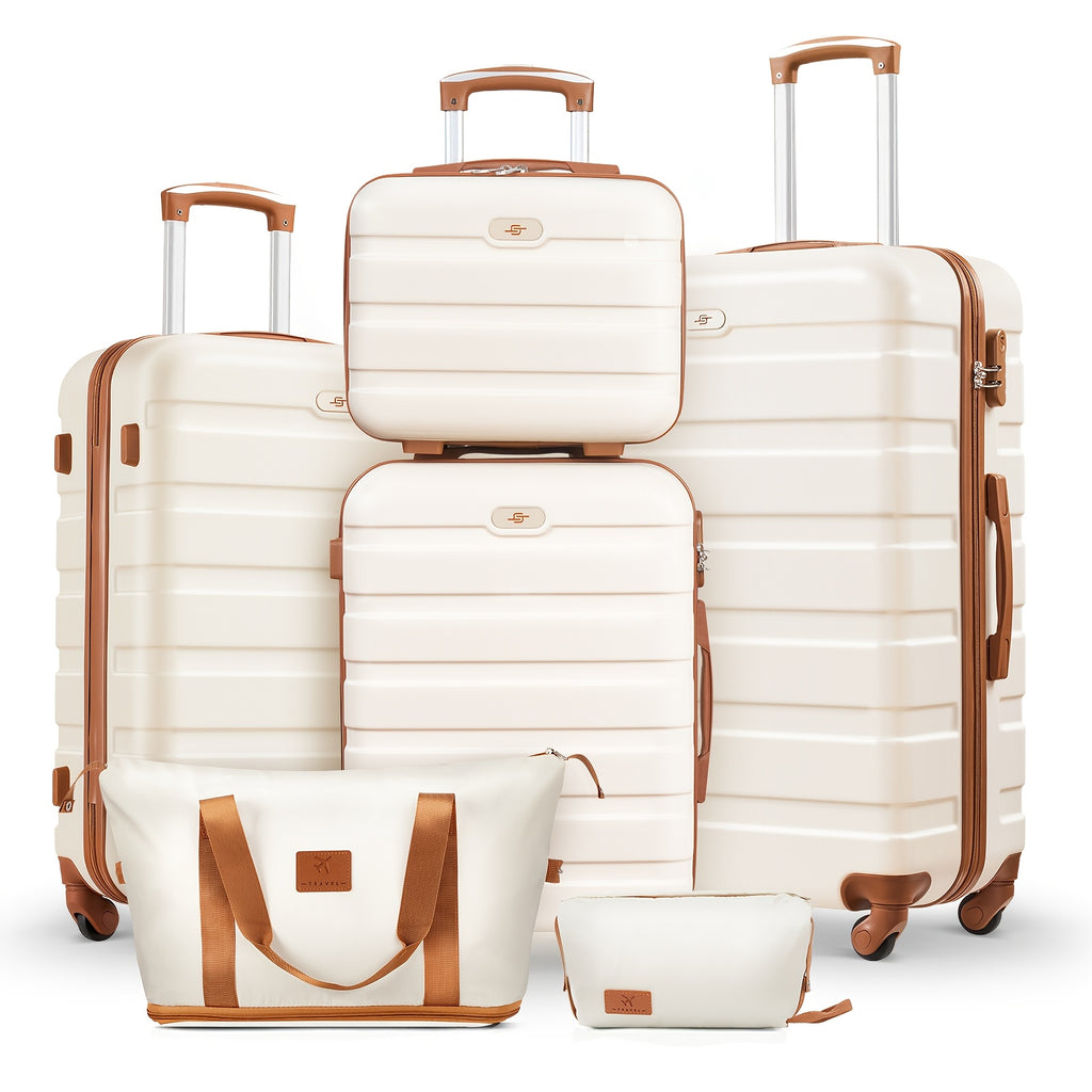 Hardside Lightweight Luggage Set with Expandable Travel Bag And Cosmetic Bag, Featuring Durable ABS Construction, Security Lock, Smooth Wheels, And Expandable Large-Capacity Duffel for Carry-On And Checked Use