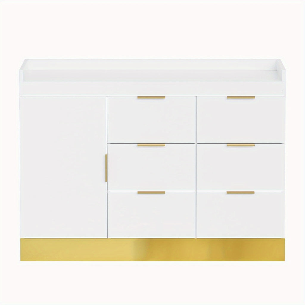 OmySalon Free-Standing Salon Station with 6 Drawers & Storage Cabinet - White Golden & Black Golden Barber Organizer, No Power Required, Durable Mobile Hair Styling Station for Salon & Spa Organization, Sleek Modern Design, Barber Supplies