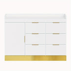 OmySalon Free-Standing Salon Station with 6 Drawers & Storage Cabinet - White Golden & Black Golden Barber Organizer, No Power Required, Durable Mobile Hair Styling Station for Salon & Spa Organization, Sleek Modern Design, Barber Supplies