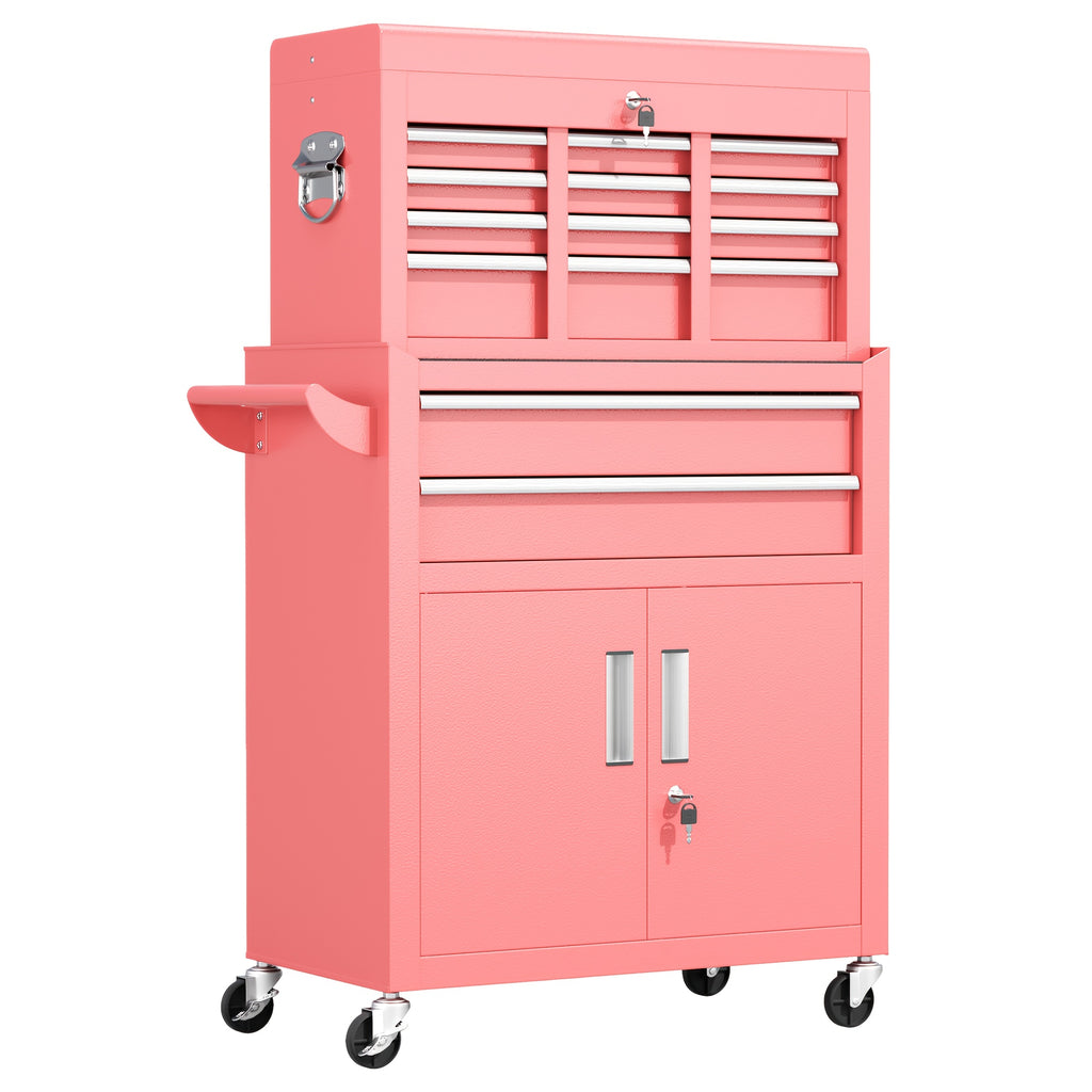 5/8-Drawer Rolling Tool Box, 2-IN-1 Tool Chest On Wheels, Tool Storage Cabinet And Organization For Garage Workshop Warehouse, Lab, Purple/ Pink Tool Box