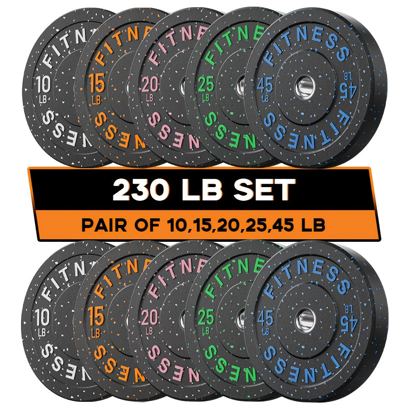 45-650Lbs High Bounce Bumper Plates, 2 Inch Colored Fleck Rubber Weight Plates For Heavy Lifters, Powerlifting, CrossFit, Deadlift, Squat, Home Gym, Strength Workout, For Men, Women, Big Weight Enthusiasts