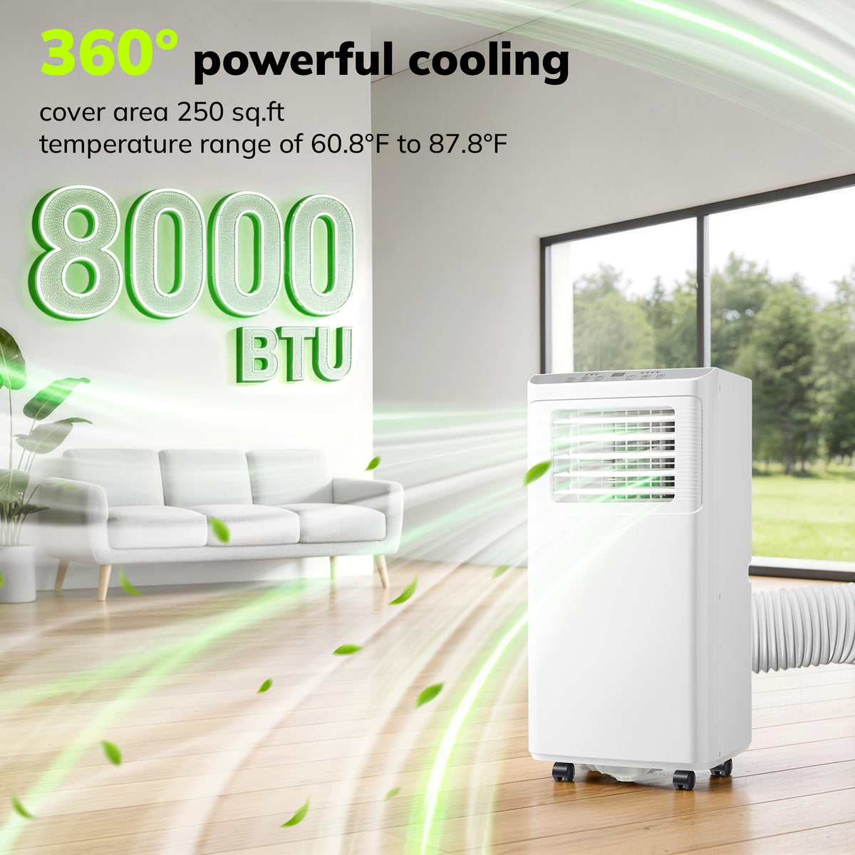 Compact Portable Air Conditioner, Smallest AC Unit with Powerful Cooling, Multi-Speed Fan, Dehumidifier, 24H Timer, Remote Control, Washable Filter & Wheels for Bedroom, Room, Office, Apartment