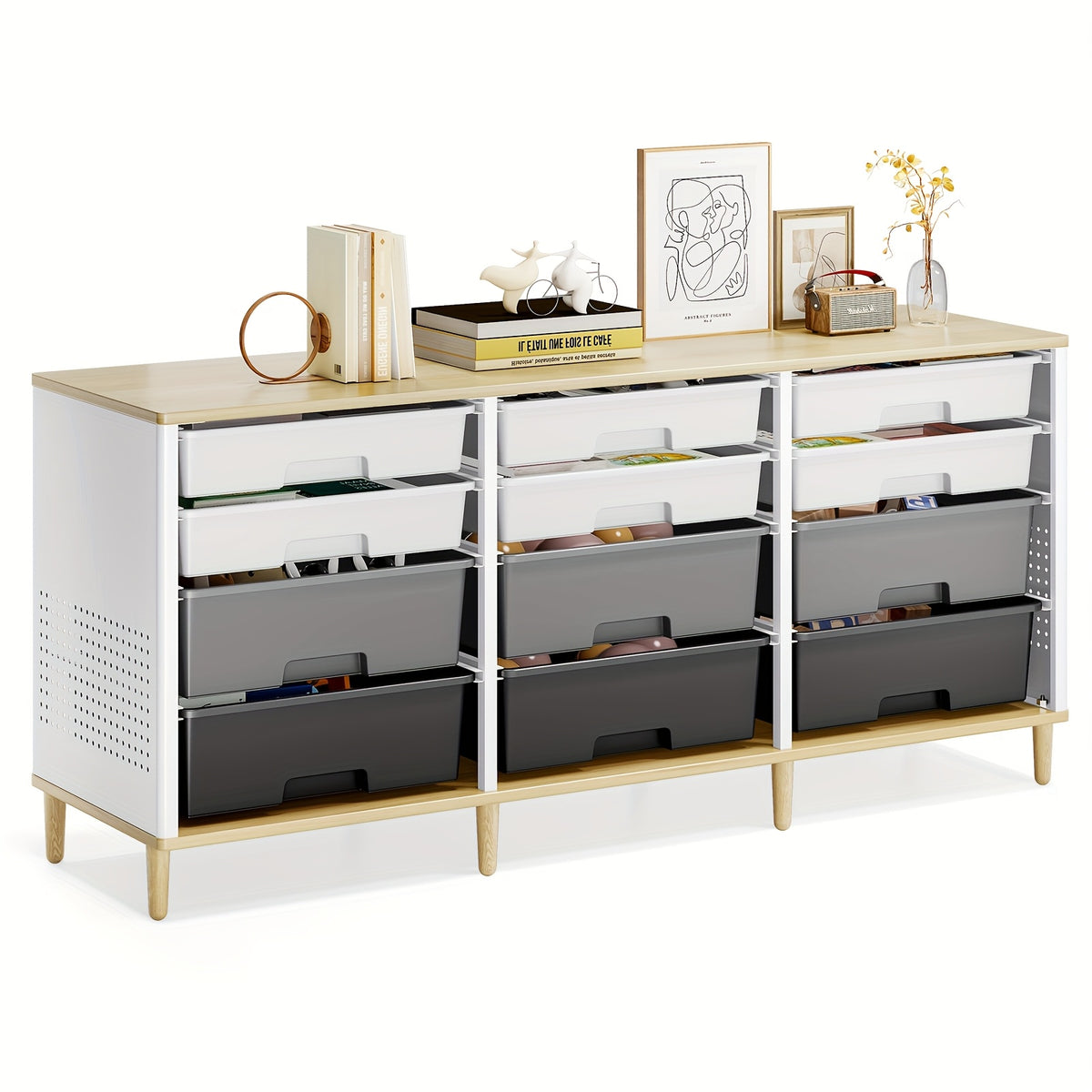 TOOLF 12 Drawer Storage Cabinet with Tabletop, Cube Organizer for Home & Office, Ideal for Living Room, Bedroom, Classroom, Playroom, And Craft Room, Storage Drawer Units