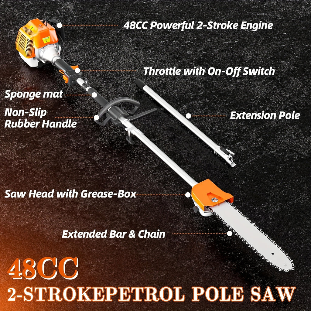 48CC Gas Powered Pole Saws, 2-Stroke Gas Pole Saws for Tree Trimming with11.5in Cutting Bar, 16 FT Extendable Pole Chainsaw Tree Trimmer