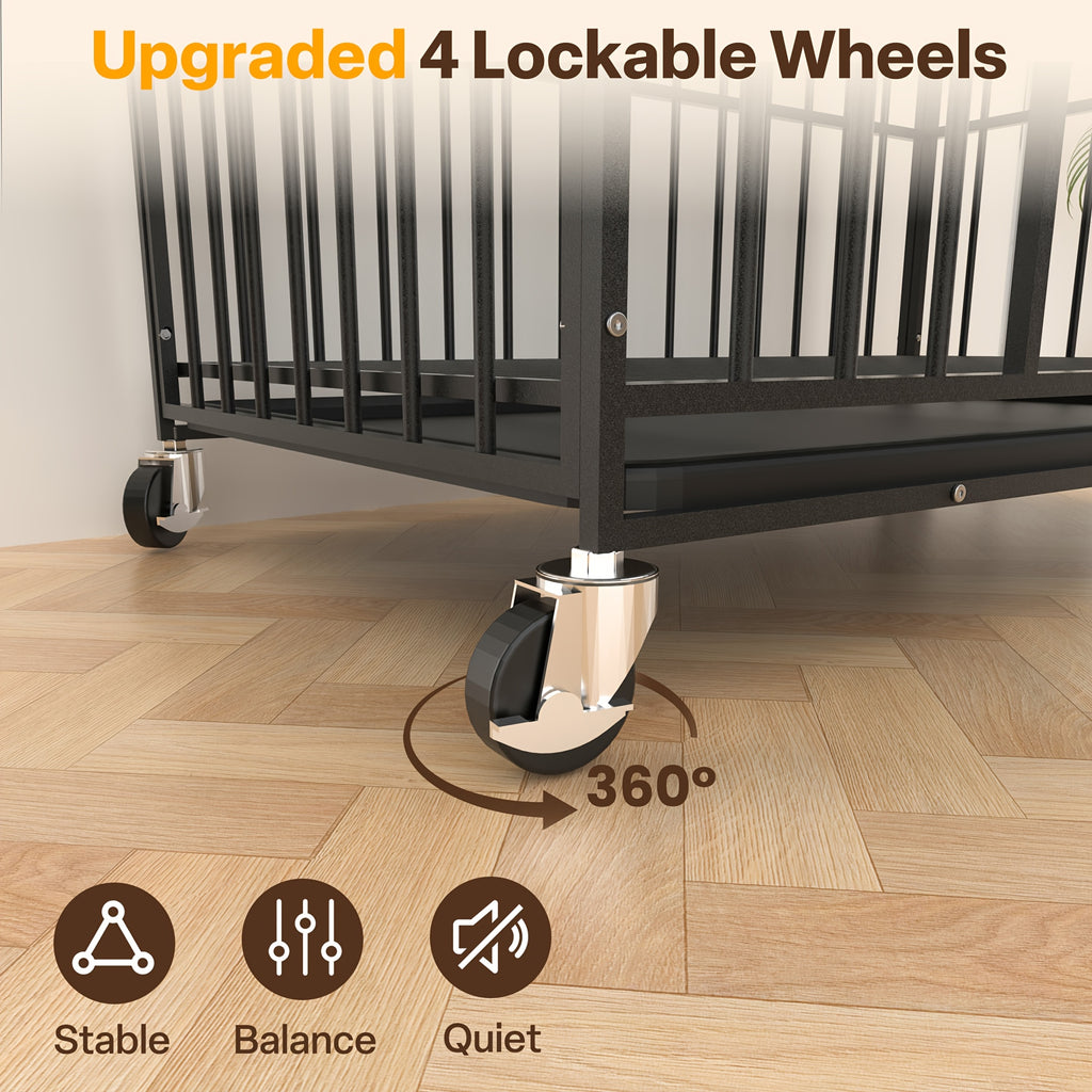 Large Indoor Dog Crate with Wheels, Removable Door Panel, Indoor Kennel, Easy to Clean, Removable Tray, Extra-large Dog Crate Suitable for Large And Medium-sized Dogs