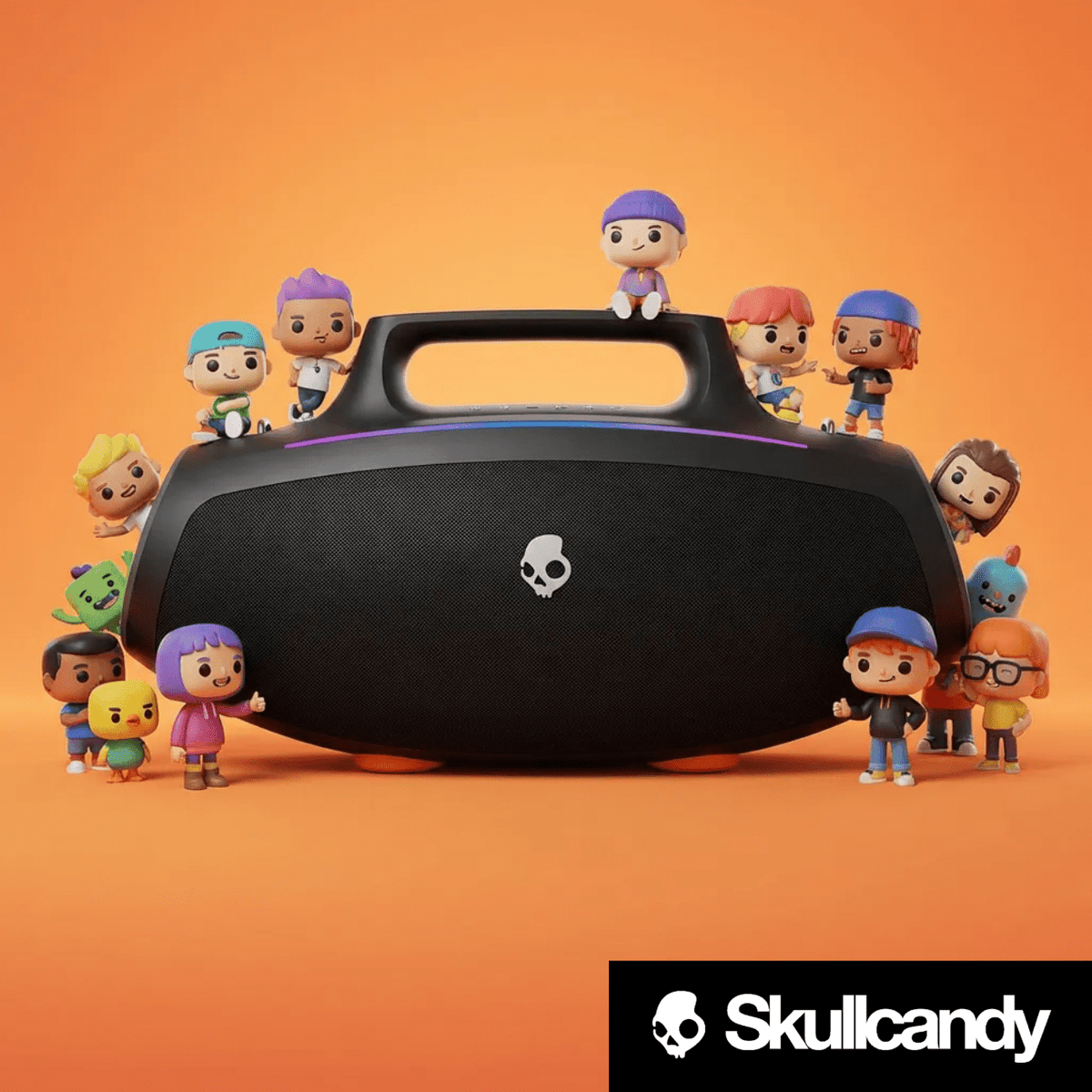 Skullcandy Barrel Bluetooth Boombox Speaker with LED Lightshow Mode – Water-Resistant Wireless Portable Speaker, Party Speaker, Outdoor Speaker, with USB-C & USB-A Charging Output, Carry Strap Not Included (Black) (80% New)