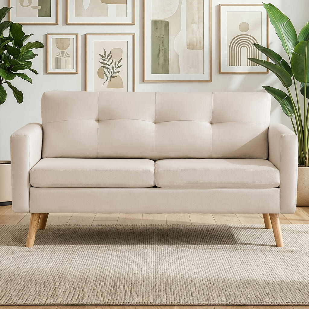Loveseat Sofa, Mid-Century Modern Decor Love Seat Couches for Living Room, Button Tufted Upholstered Small Couch for Bedroom, Solid And Easy to Install Love Seat Furniture