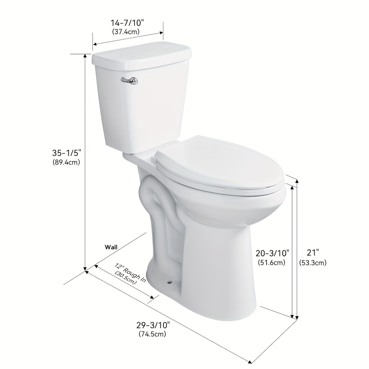 21'' Extra Tall Elongated Toilet With Comfort Chair-Height Seat, 1.28 GPF Powerful Single Flush, 12'' Rough-In, Ideal For Seniors & Tall Individuals