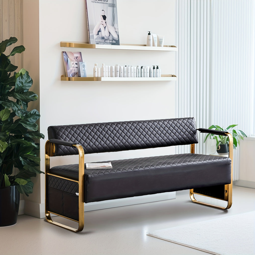 Waiting Room Chairs with Arms, 57. 5''Office Guest Chair Upholstered Bench Seating, Reception Furniture for Beauty Salon Barbershop Airport Bank Hall Room Conference, Black&Gold