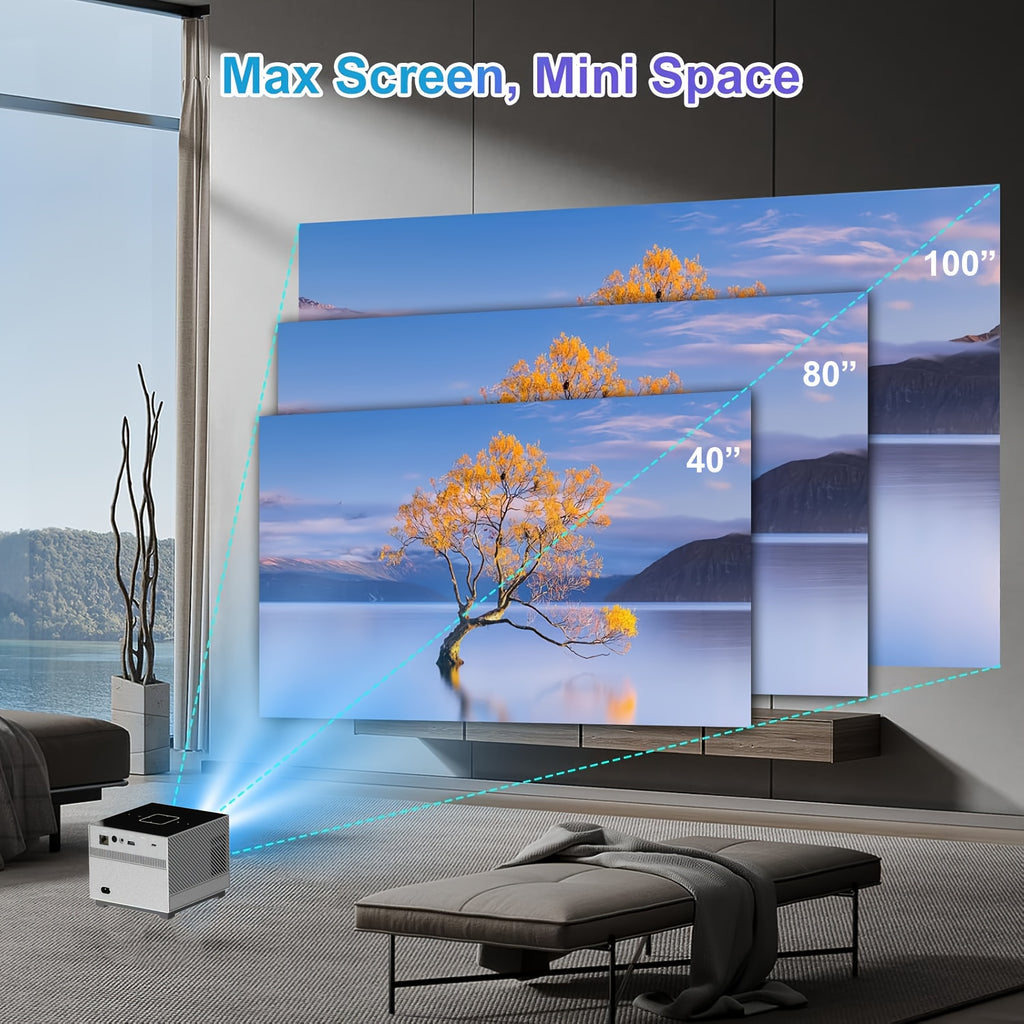Mini Smart Full HD Projector, Native 720P Support 8K, Portable Projector with WiFi 6 & Wireless 5.2, Featuring Android 13.0, with RGB Lighting Effect, for Bedroom Home Entertainment, Projector for Phone Or Tv