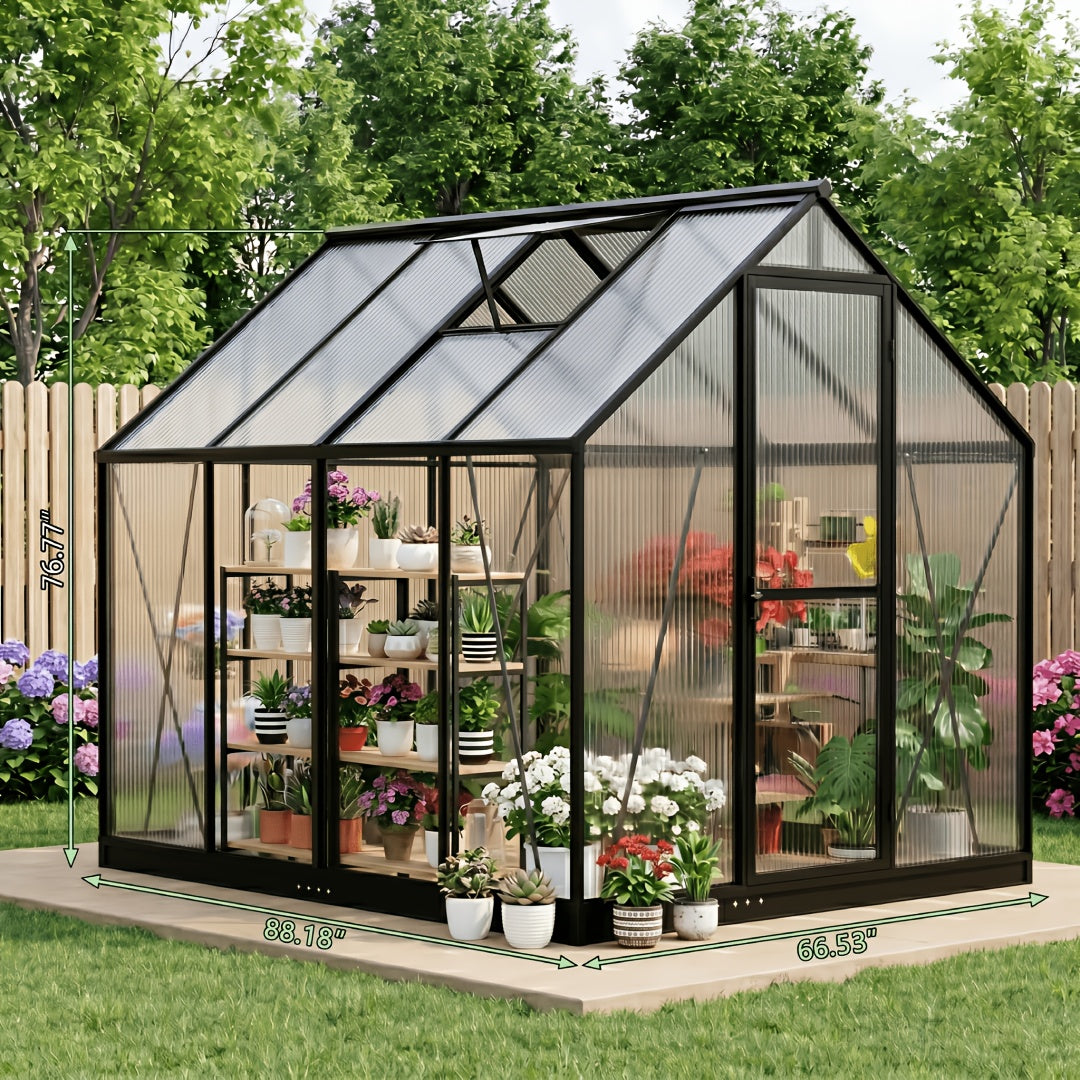 [Polycarbonate Greenhouse] 10X12 FT Greenhouse, Greenhouses For Outside, Polycarbonate Greenhouse With Aluminum Frame, Lockable Door And Ajustable Roof Vent For Backyard, Green Houses For Outside Garden Backyard, Patio, Garden Houses