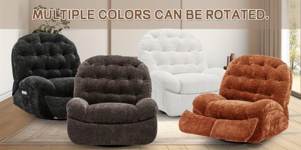 Living Room Swivel Recliner, Adult Electric Recliner with USB Ports and Side Pocket Storage, Comfortable Soft-shell Rocking Chair, Chenille Material Large-seat-width Recliner for the Living Room, Generously Wide Seating, a Fine Gift