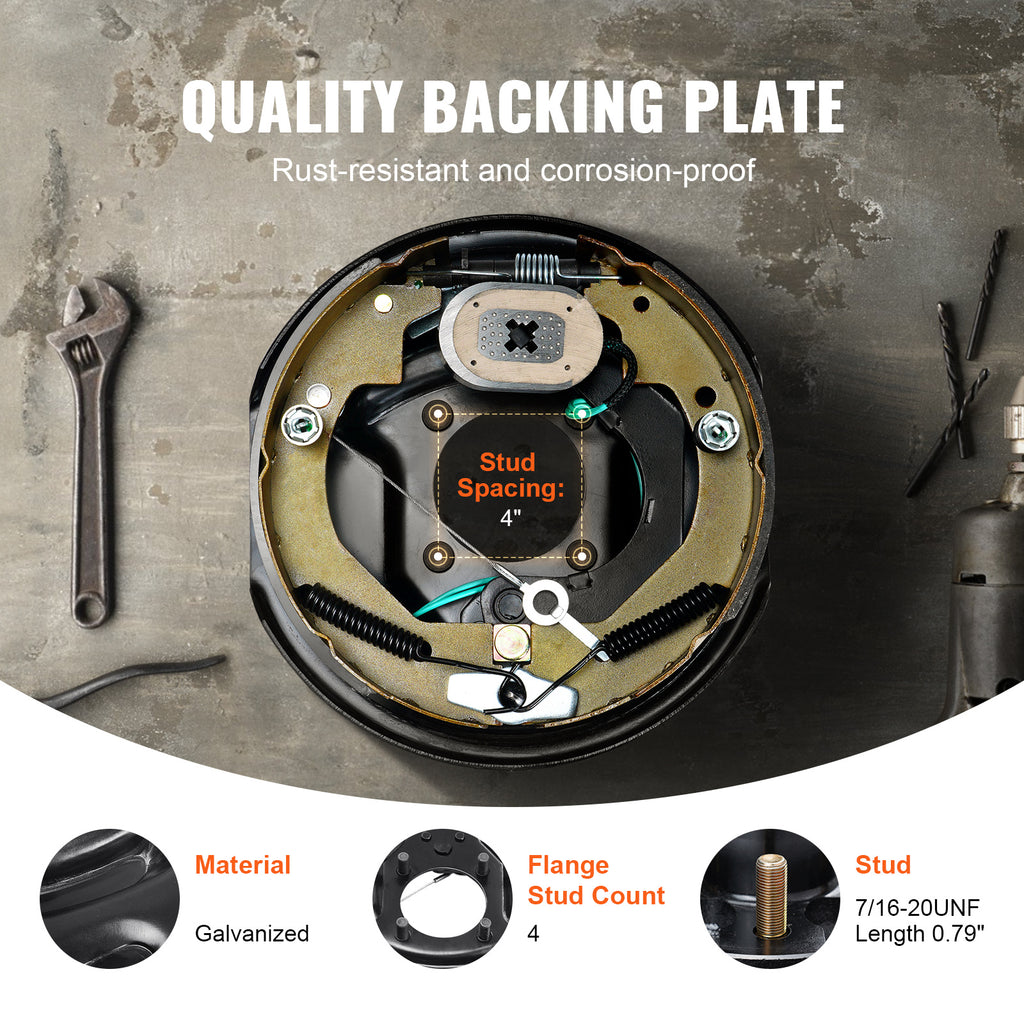 VEVOR Electric Trailer Brake Assembly, 10" x 2-1/4", 2 Pairs Self-Adjusting Electric Brakes Kit for 3500 lbs Axle, 4-Hole Mounting, Backing Plates for Brake System Part Replacement (2 Right 2 Left)