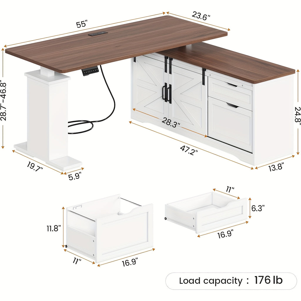 Farmhouse L Shaped Standing Desk with Storage Drawers, 55" Height Adjustable Corner Office Desk for Home Office, Standing Computer Desk