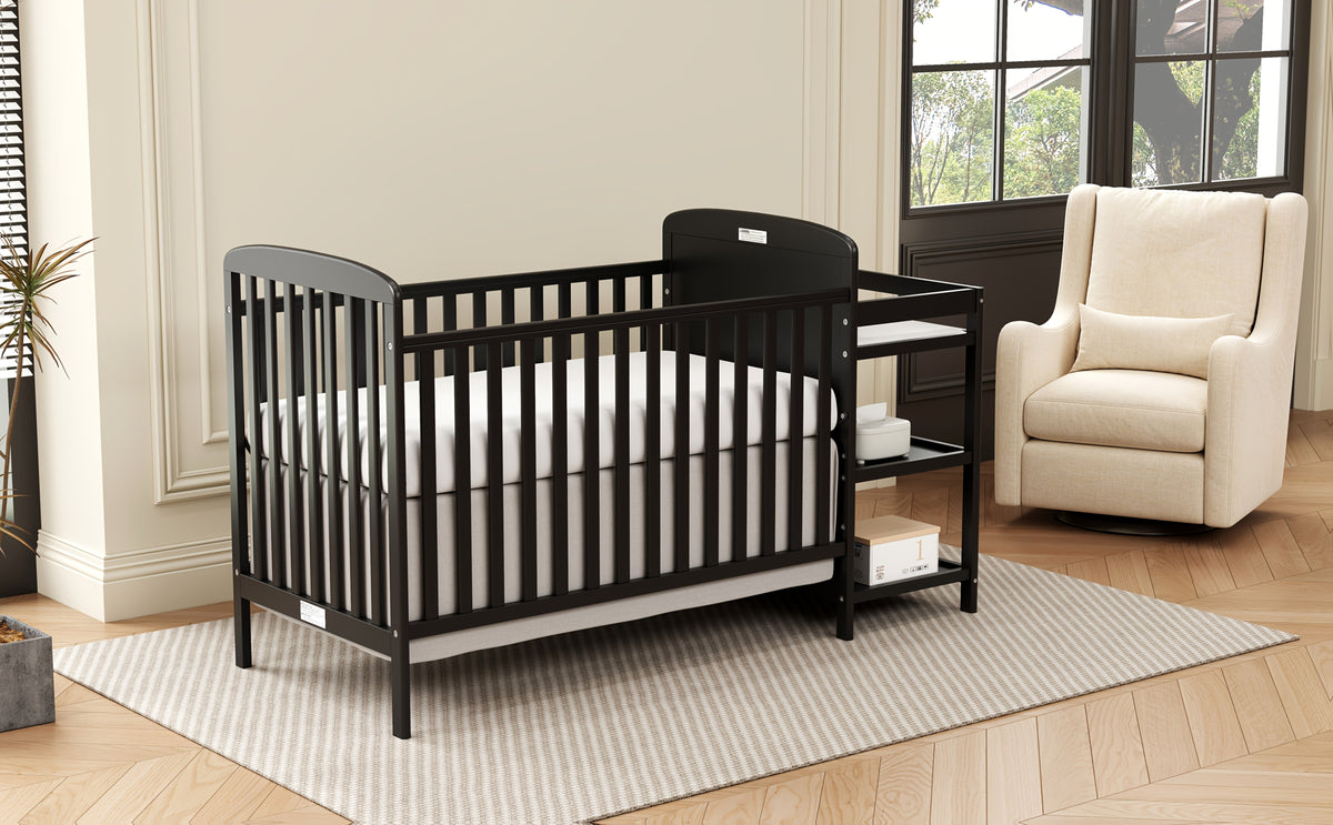 Goldzone 4-in-1 Convertible Baby Crib, Wooden Baby Stuffs Converts Into Toddler Bed with Changing Table, Newborn Essential Items Full Size Nursery Decor Cribs, Adjustable Heights, Item Weight: 56lbs, Maximum Weight Recommendation: 50lbs