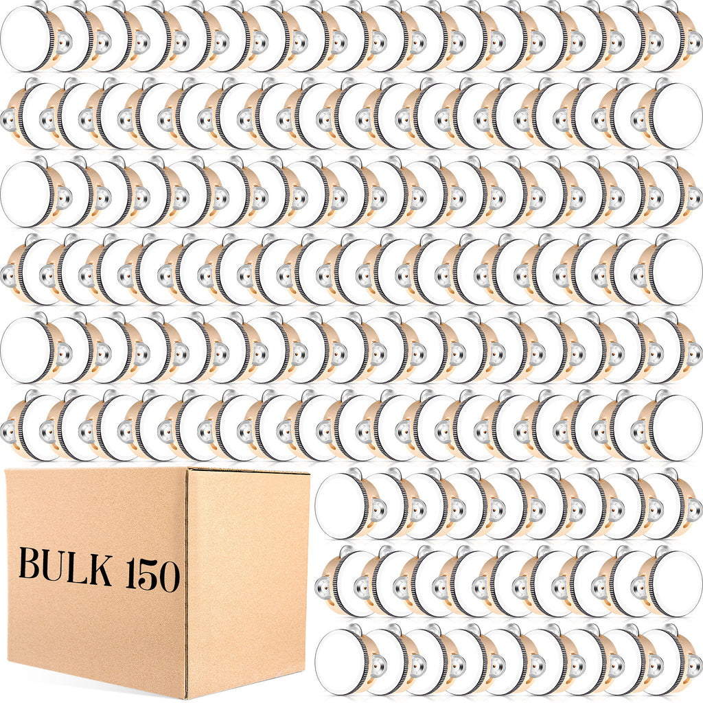 [Wedding Party Favor] 150pcs 4 Inch Wedding Tambourine Bulk Drum for Adults Hand Held Percussion Gift Wood Metal Jingles Musical Educational Drum Instrument for Church Wedding Party Favor