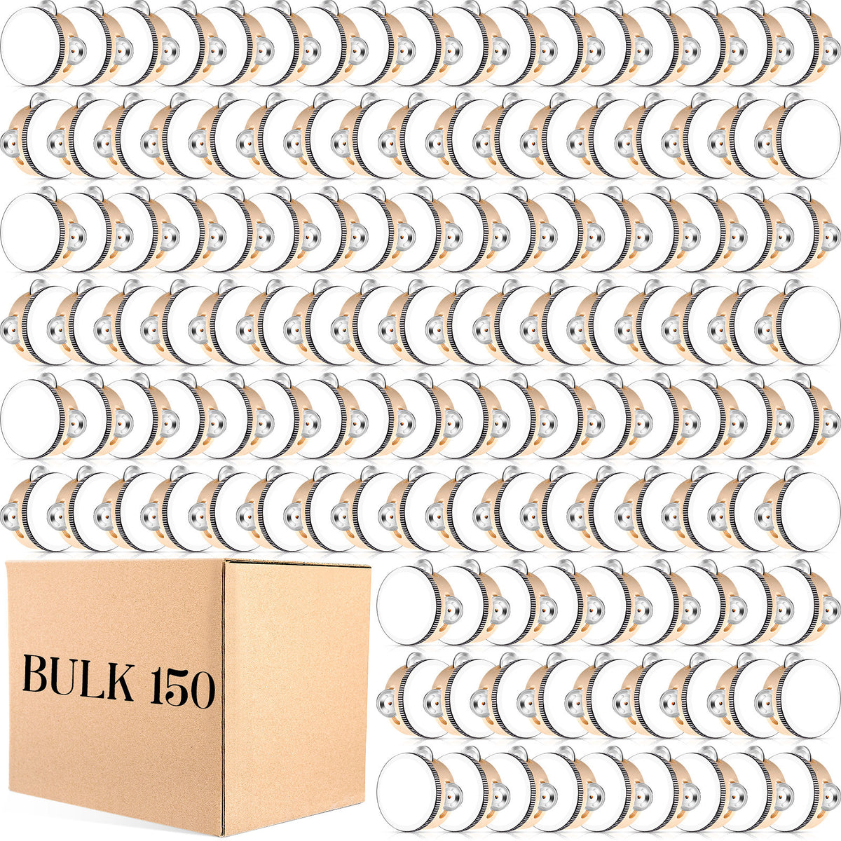 [Wedding Party Favor] 150pcs 4 Inch Wedding Tambourine Bulk Drum for Adults Hand Held Percussion Gift Wood Metal Jingles Musical Educational Drum Instrument for Church Wedding Party Favor