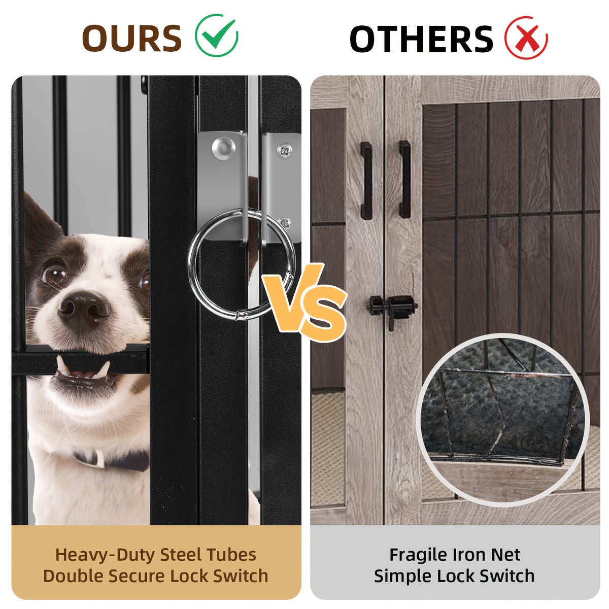 47"/52" Heavy Duty Corner Dog Crate Furniture - Rustic Brown Wooden Dog Cage with Double Sturdy Locks, Space-Saving Indoor Kennel & Side Table for Medium Dogs, Multi-Functional Pet House with Cushioned Floor & Decorative Top