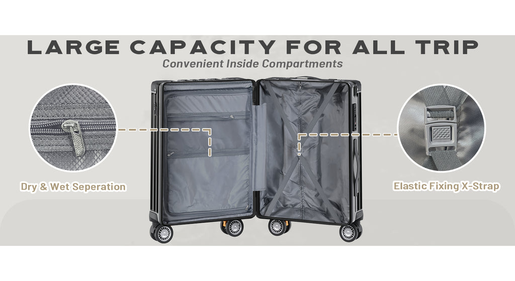 OYEROL 3pcs Hardshell Luggage Set, 20/ 24/ 28 Inch Lightweight ABS+PC Suitcase with TSA Lock, 360° Double Spinner Wheels, Expandable Design for Men & Women Travel, Black