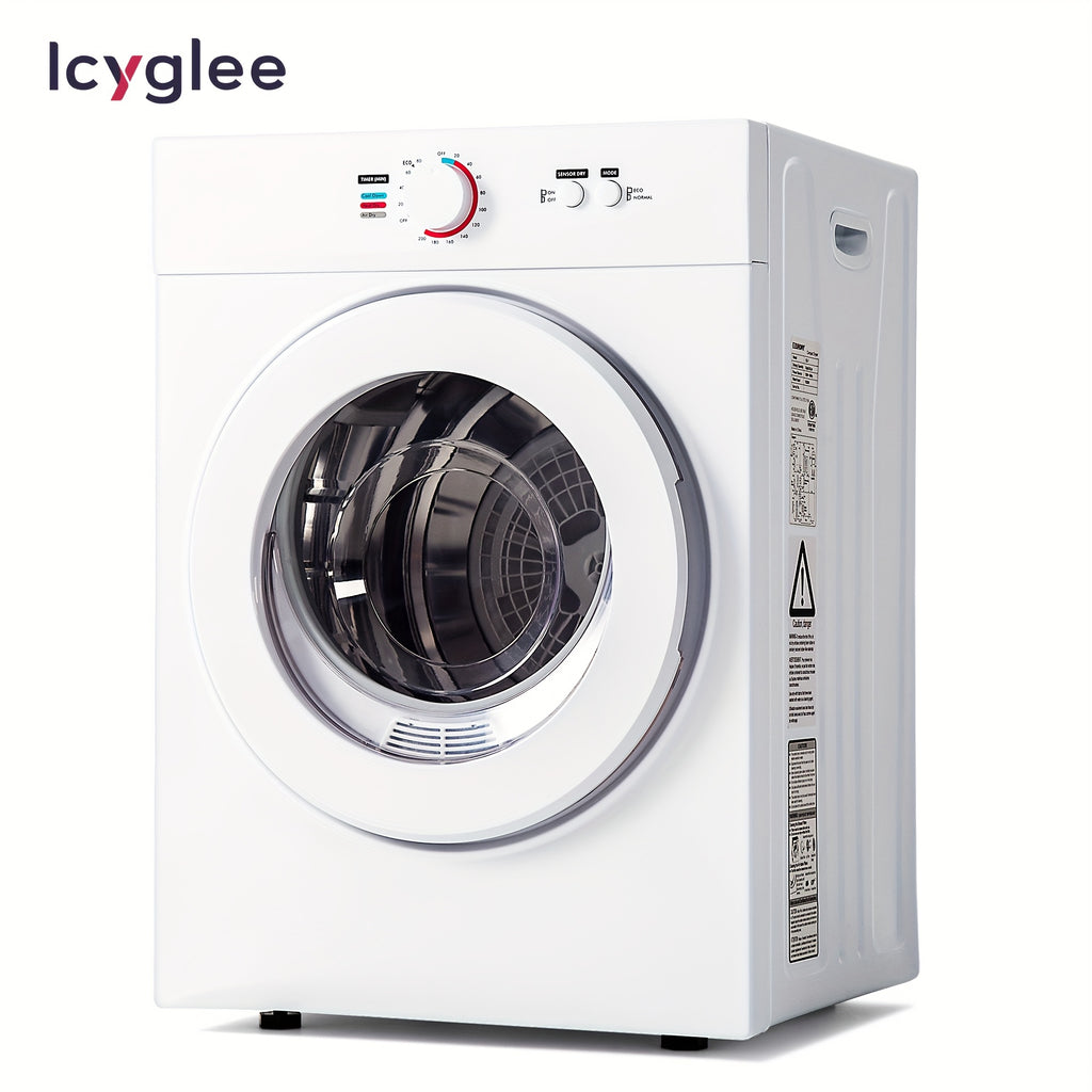 850W Compact Portable Clothes Dryer, 110V, 1.5/1.6/1.85/2.65Cu.ft Front Load with Stainless Steel Tub, Electric Laundry Drying Machine, Easy to Control, Perfect for Apartments, RVs, Dorms, In White.