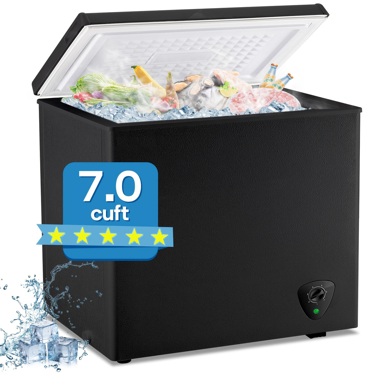 [Large Chest Freezer] Chest Deep Freezer, Large Freestanding Chest Freezer With 7 Level Adjustable Thermostat, Compact Top-Opening Deep Freezer With Removable Storage Baskets, Black