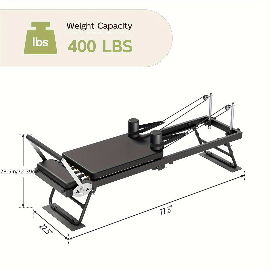 Foldable Pilates Reformer Machine, Professional-Grade Equipment for Home & Gym Workouts, Supports Up to 400 Lbs, Ideal for Beginners & Advanced Users