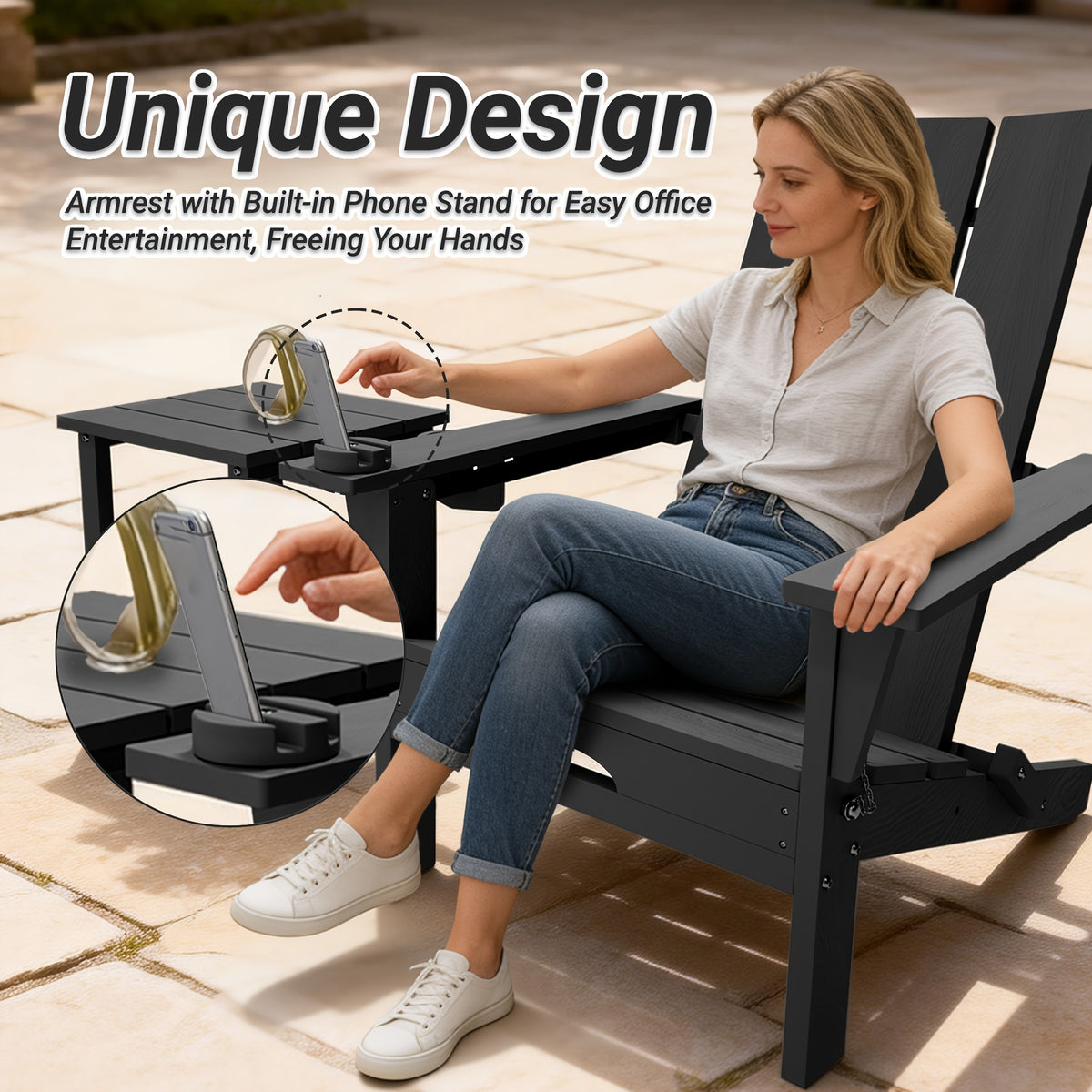 LEASBAR Folding Adirondack Chair Outdoor Fire Pit Chair For Patio Garden Backyard Pool Deck With Phone Holder And Cup Holder, Heavy All-Weather HDPE Comfortable Campfire Chairs Poolside Lawn 1pc, 2pcs, 3pcs(2pcs Chair+1table), 4pcs
