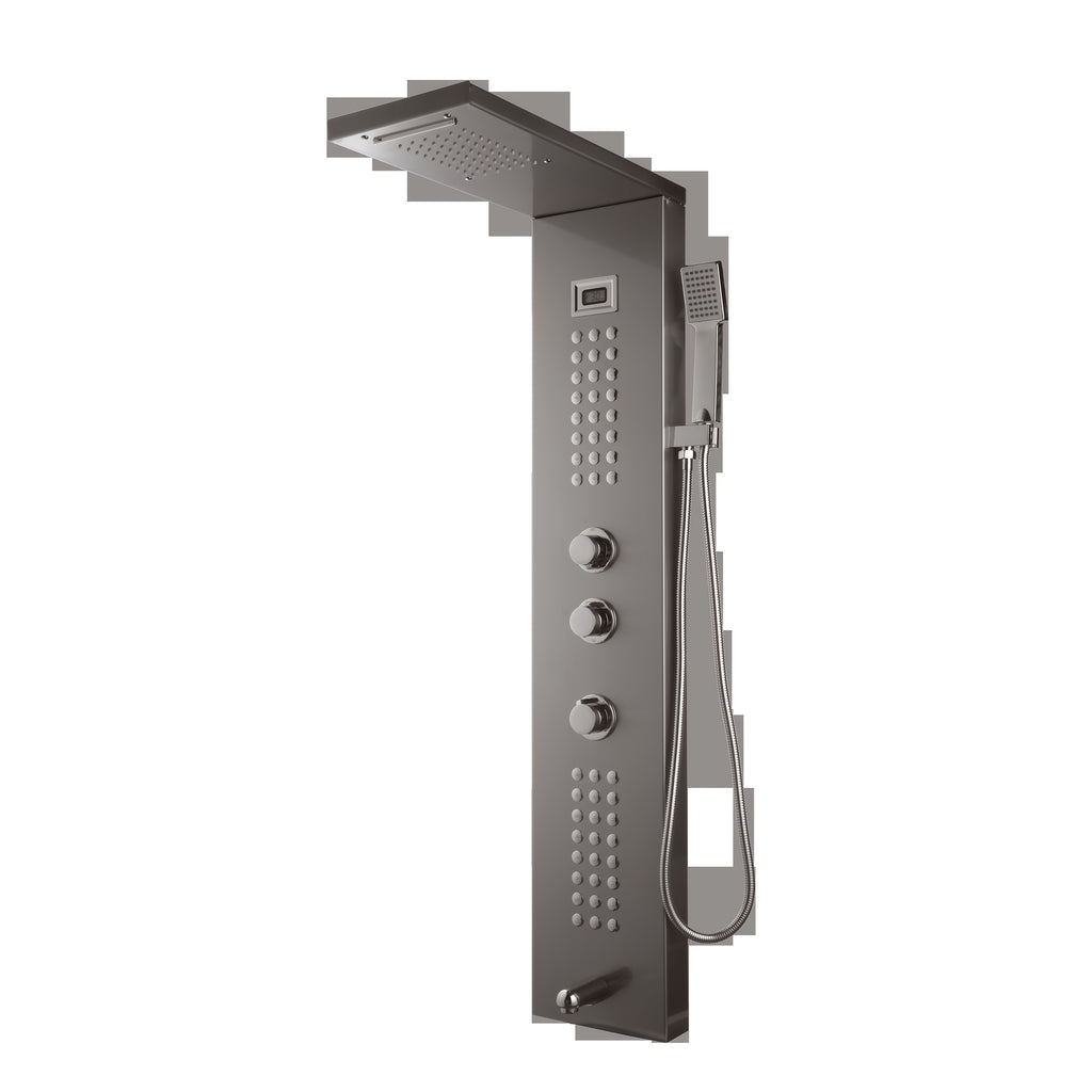Luxurious Brushed Nickel Rainfall Shower System with Digital Display Mixer & Body Massage Jets - Wall-Mounted, Dual-Function Hand Sprayer for a Premium Bathroom Experience