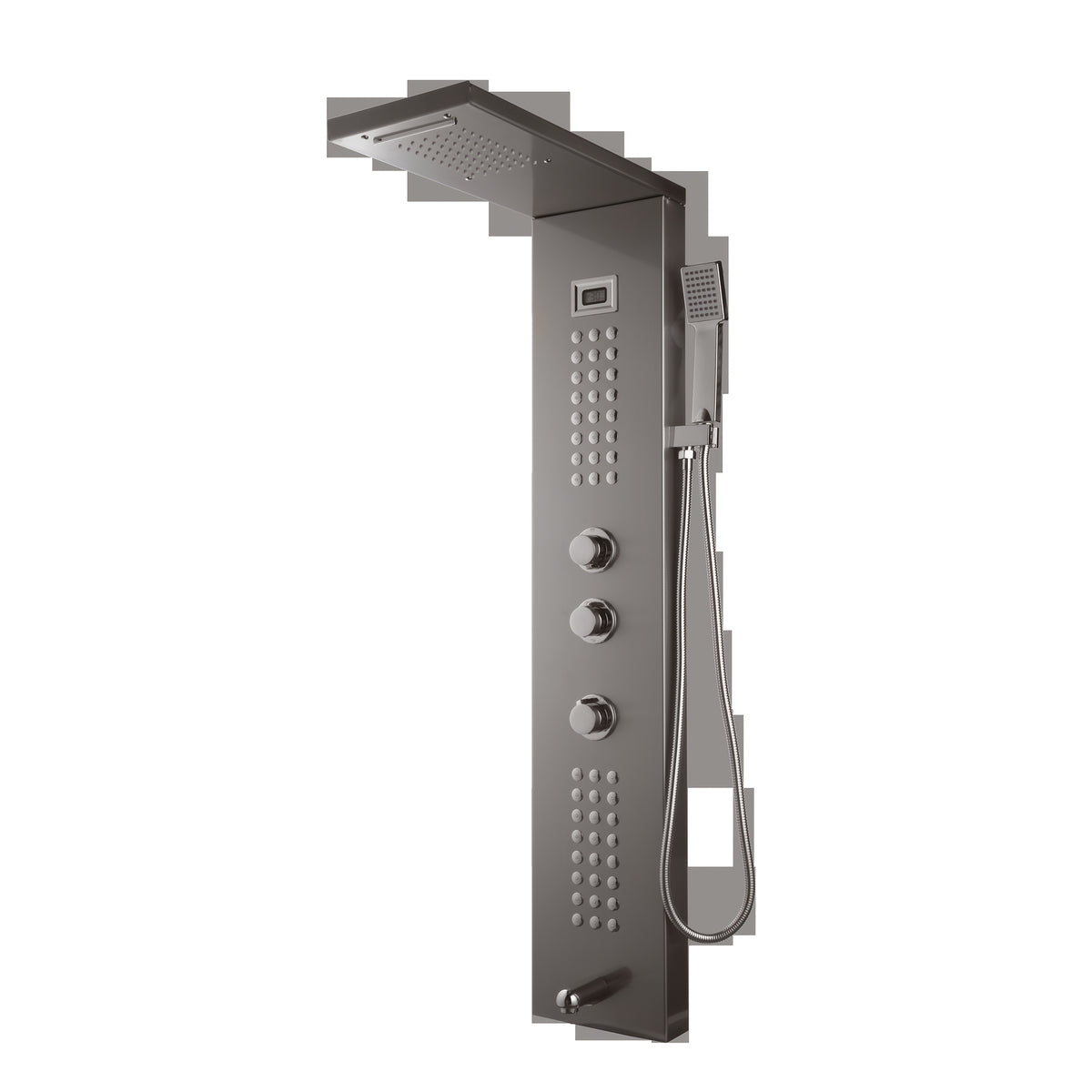 Luxurious Brushed Nickel Rainfall Shower System with Digital Display Mixer & Body Massage Jets - Wall-Mounted, Dual-Function Hand Sprayer for a Premium Bathroom Experience