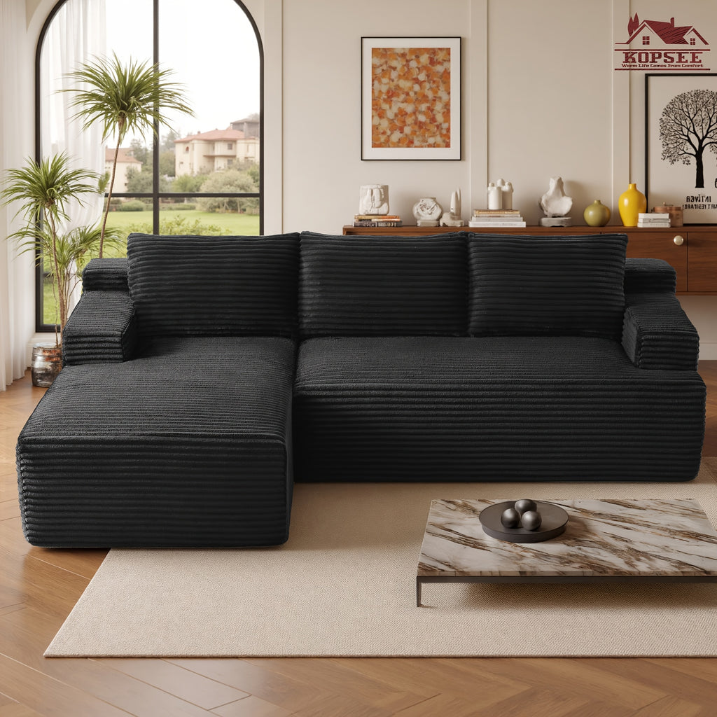 KOPSEE 96" Sectional Sofas for Living Room Cloud Couch Sofa with L-Shape Upholstered Boneless Couches Modern Modular Sectional Sofa with Chaise