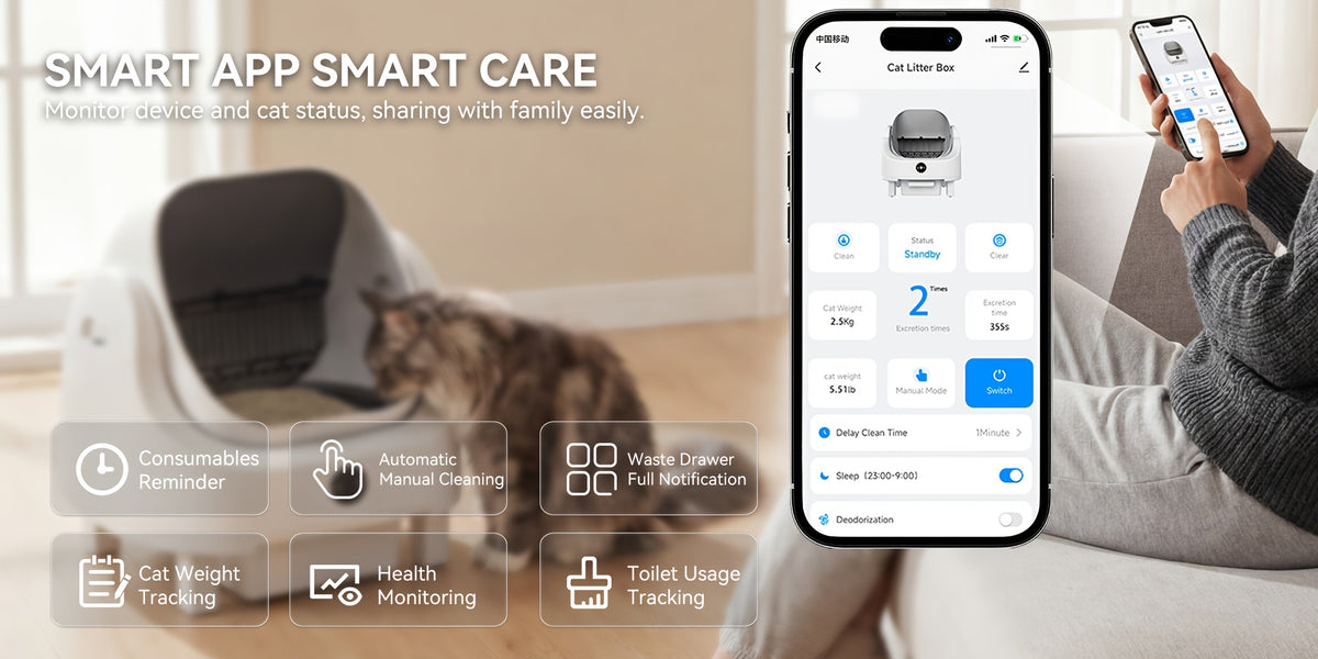 Aoxun Automatic Self-Cleaning Cat Litter Box for Multiple Cats - Large Robot-Style Litter Box with Smart Sensor, Open-Top Design & 360° Safety Protection, Odor-Free Auto Scooper for Indoor Cats, Without Battery