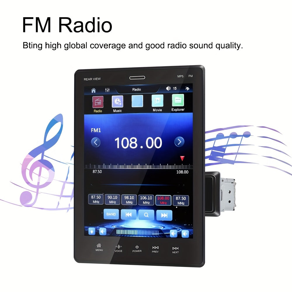 Merry Christmas Single Din Car Stereo with 9.5 Inch Vertical Detachable Touch Screen Car Radio with FM Radio Mirror Link TF/USB/AUX Input and Backup Camera