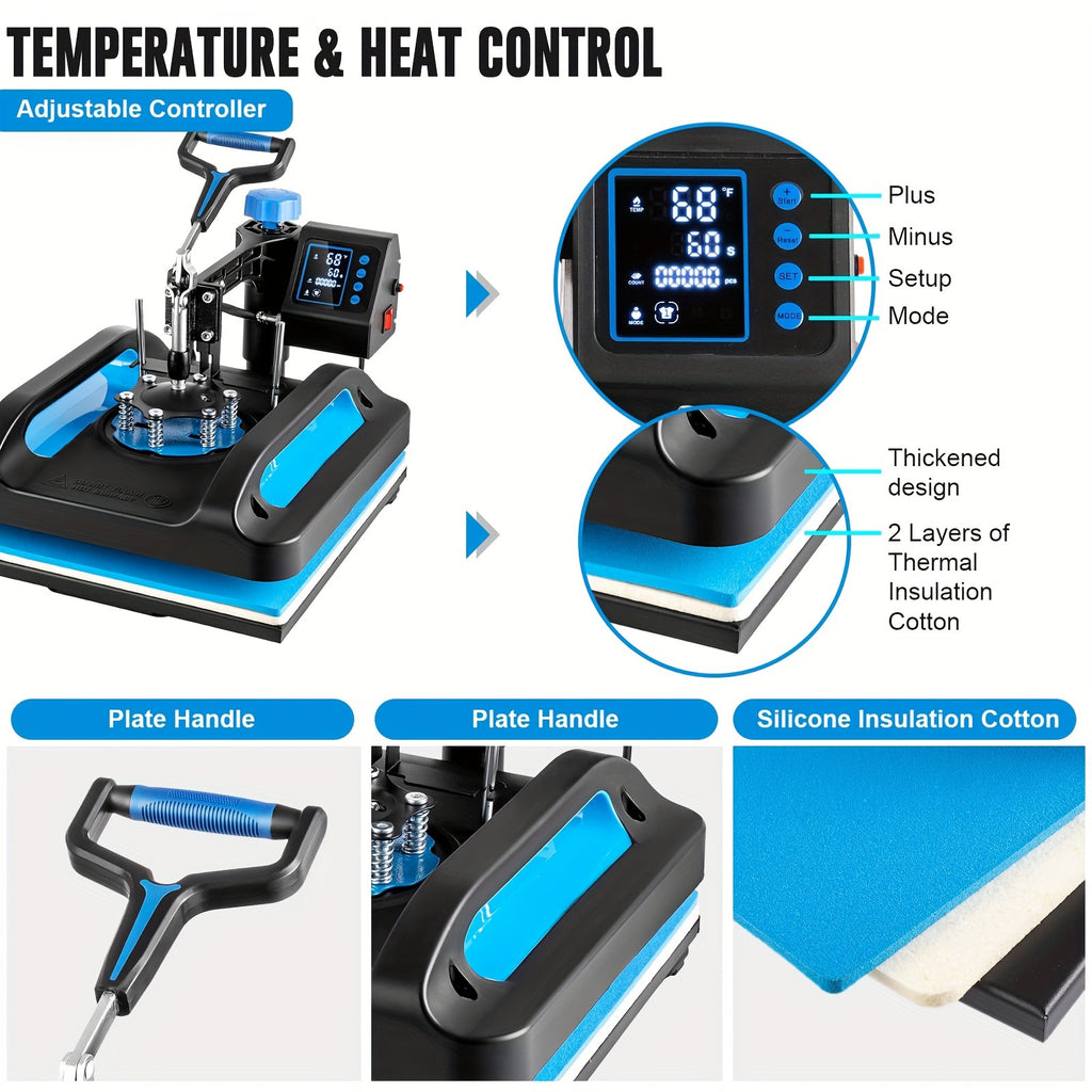 Hot Press Machine, 8-In-1 Hot Press Machine, 15 X 15 Inch Sublimation T-Shirt Press, 360-Degree Swing Hot Transfer Machine Multifunctional Combination for T-Shirts, Cups, And Hats