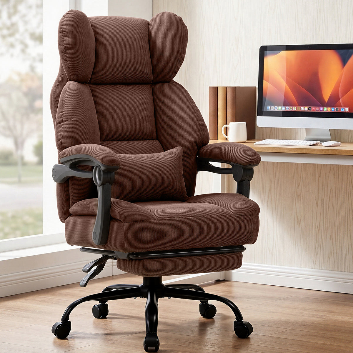Office Chair OC-305 by LUCKRACER with Synchronized Armrests That Follow the Reclining High Back